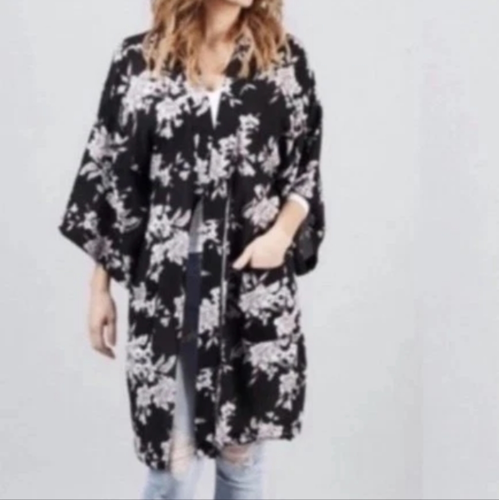 Spiritual Gangster Maya Kimono Woman Black Dark Floral Boho Cottage Whimsy O/S